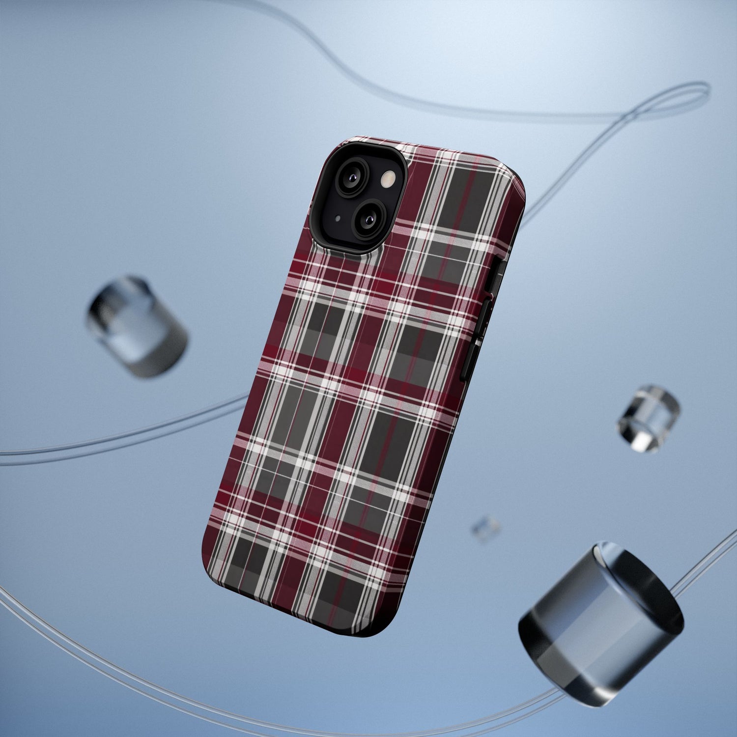 Stylish Plaid Impact-Resistant Phone Cases- Maroon Grey Plaid