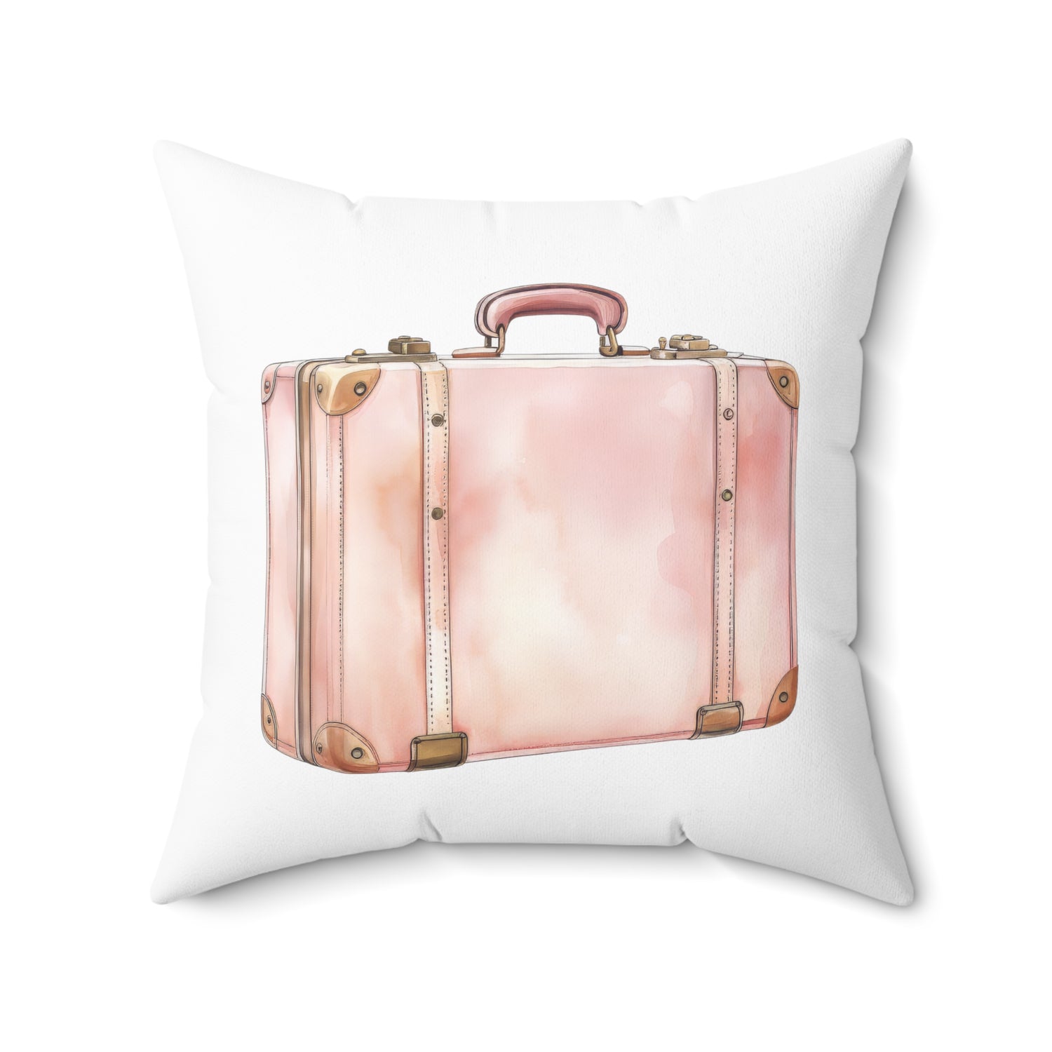 Spun Polyester Square Pillow with Removable Cover Watercolor Pink Paris Scene Luggage