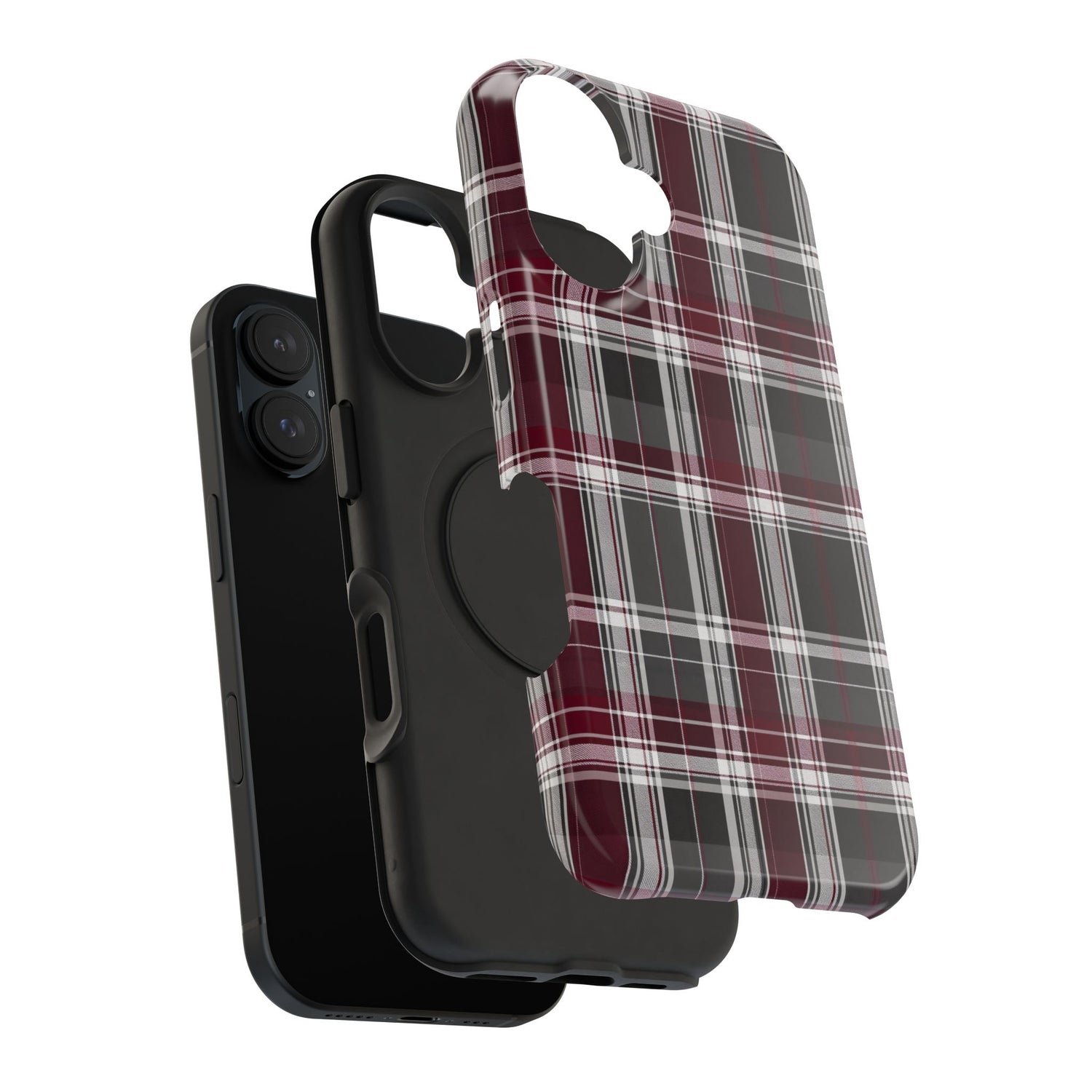 Stylish Plaid Impact-Resistant Phone Cases- Maroon Grey Plaid