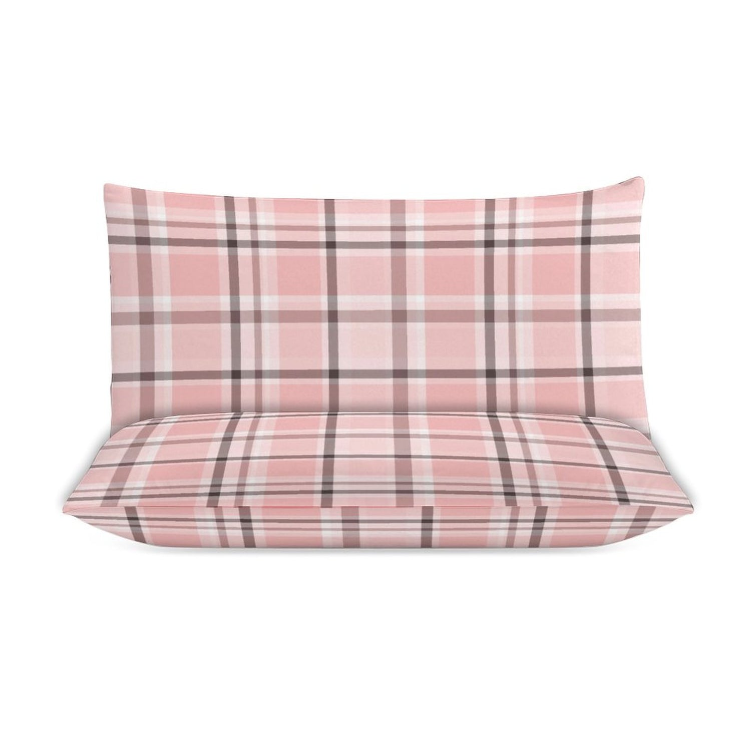 Pink plaid pillowcase on a white background