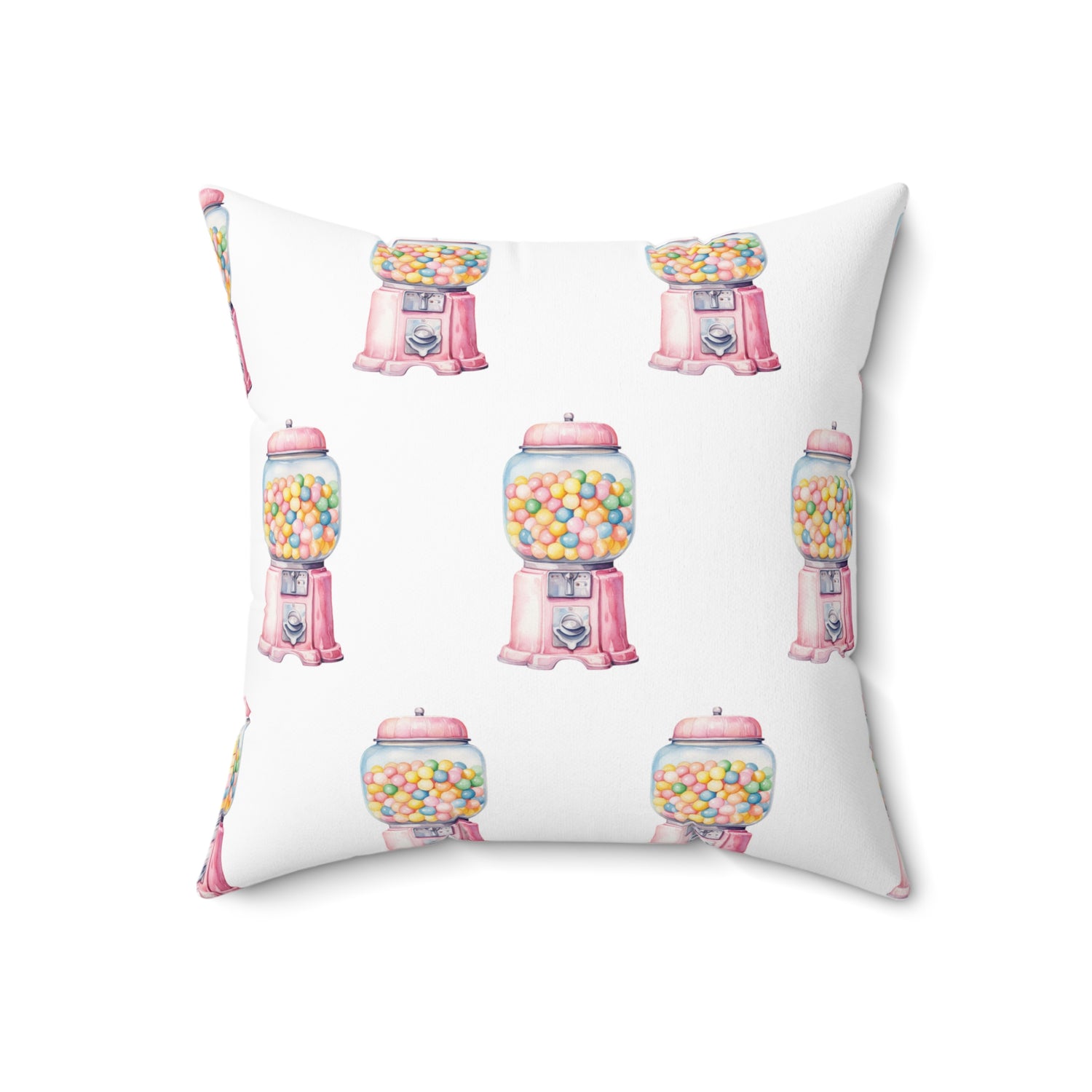 Spun Polyester Square Pillow with Removable Cover Watercolor Candy Land Vintage Bubble Gum Machine