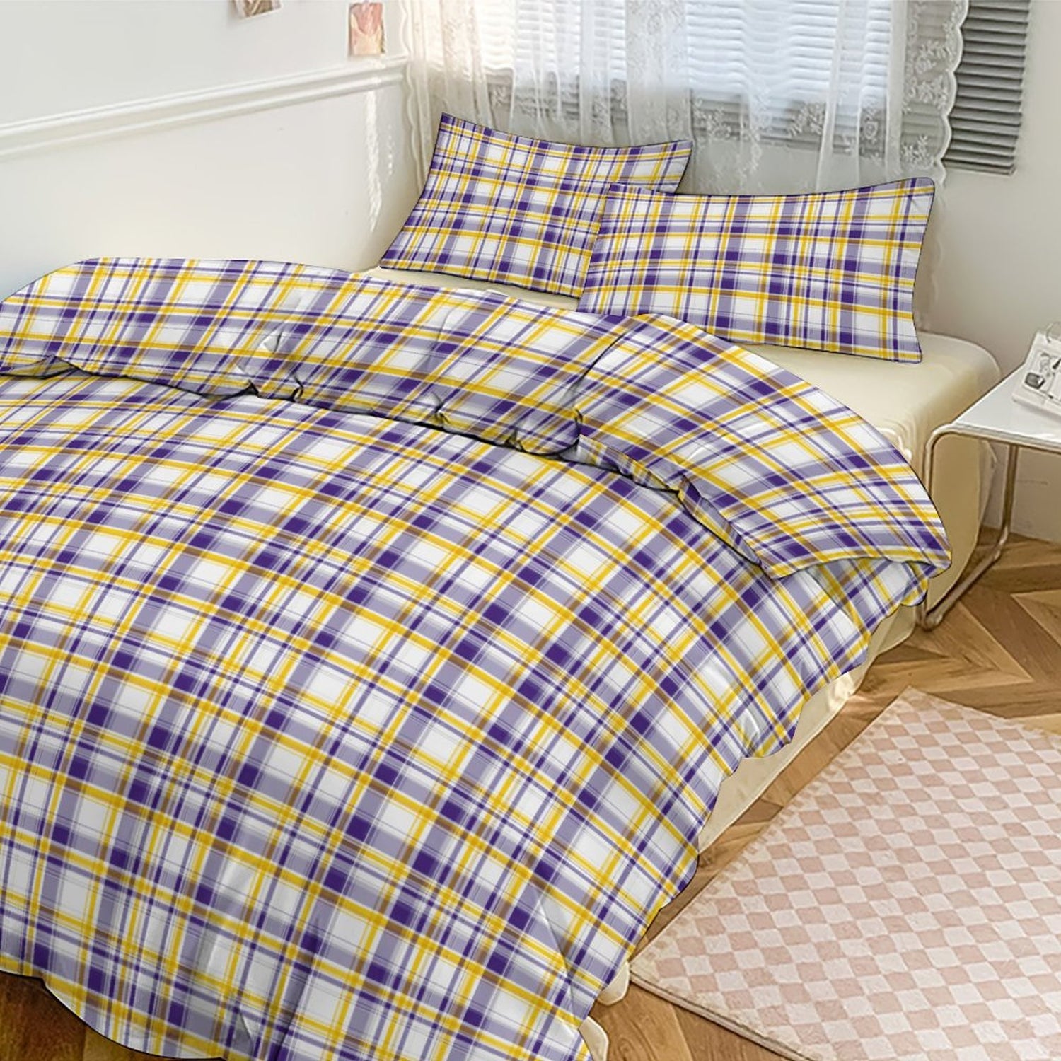 Tiger Plaid 3-Piece Reversible Duvet Cover & Pillow Sham Set – Full/Queen