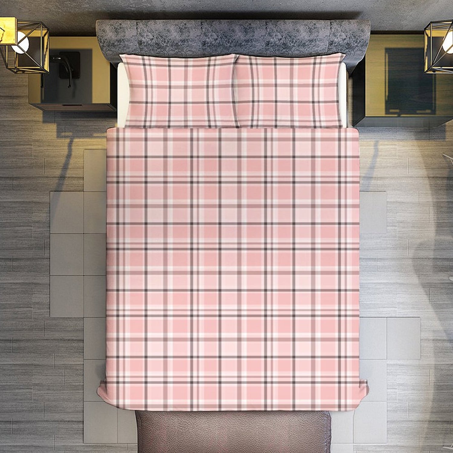 Chocolate Pink Plaid 3-Piece Reversible Duvet Cover Set – Twin