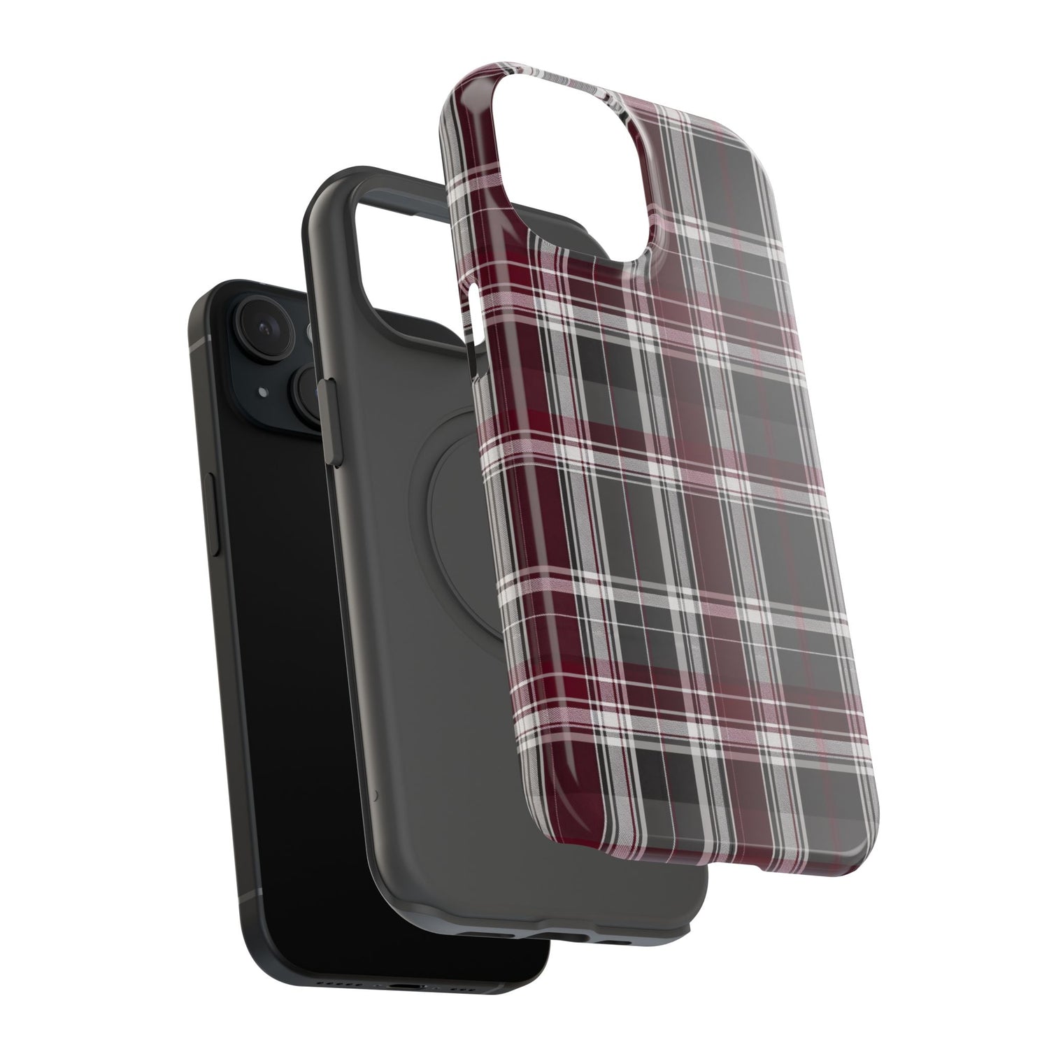 Stylish Plaid Impact-Resistant Phone Cases- Maroon Grey Plaid