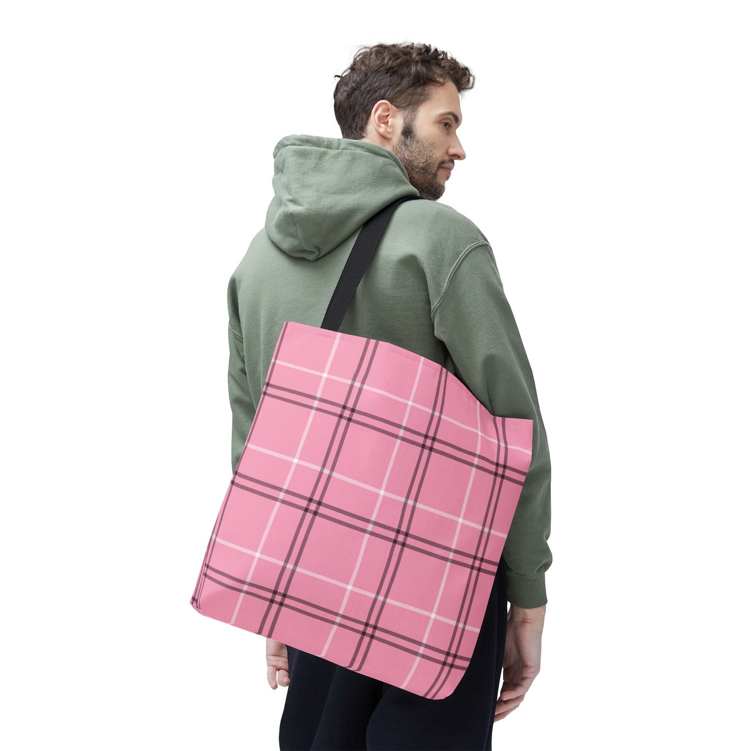 Pink and Black Plaid Tote Bag