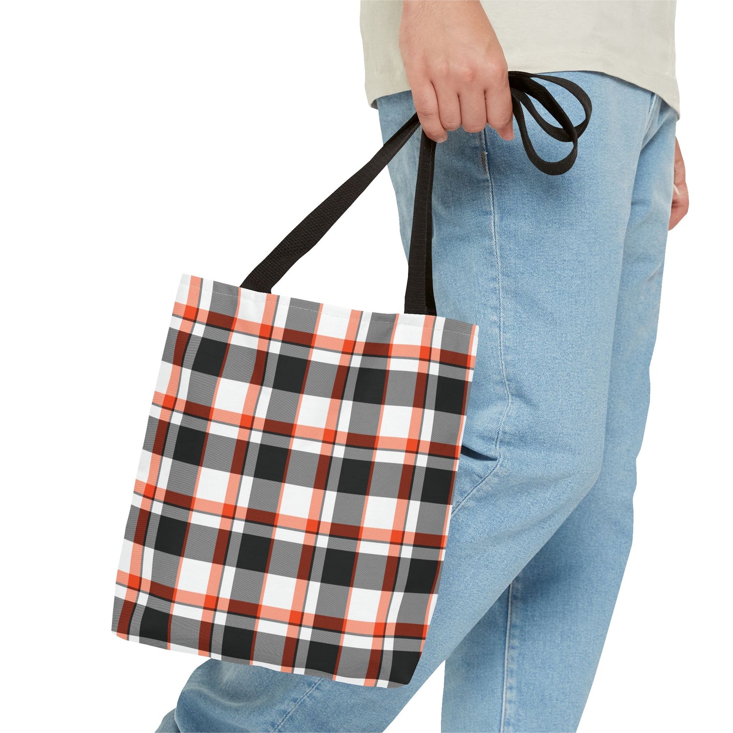 Fall Plaid Black Orange Tote Bag