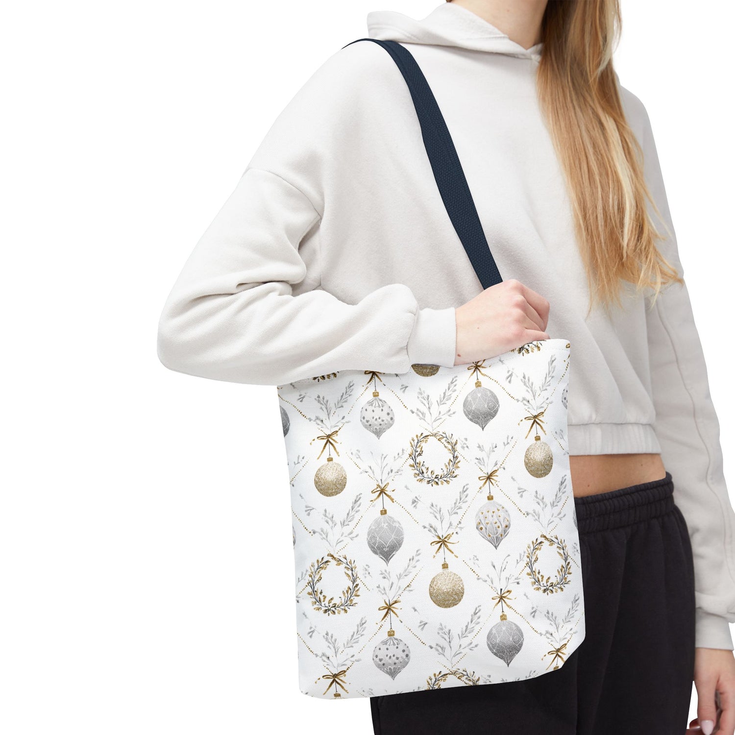 Elegant Christmas Tote Bag- Gold Silver Ornaments