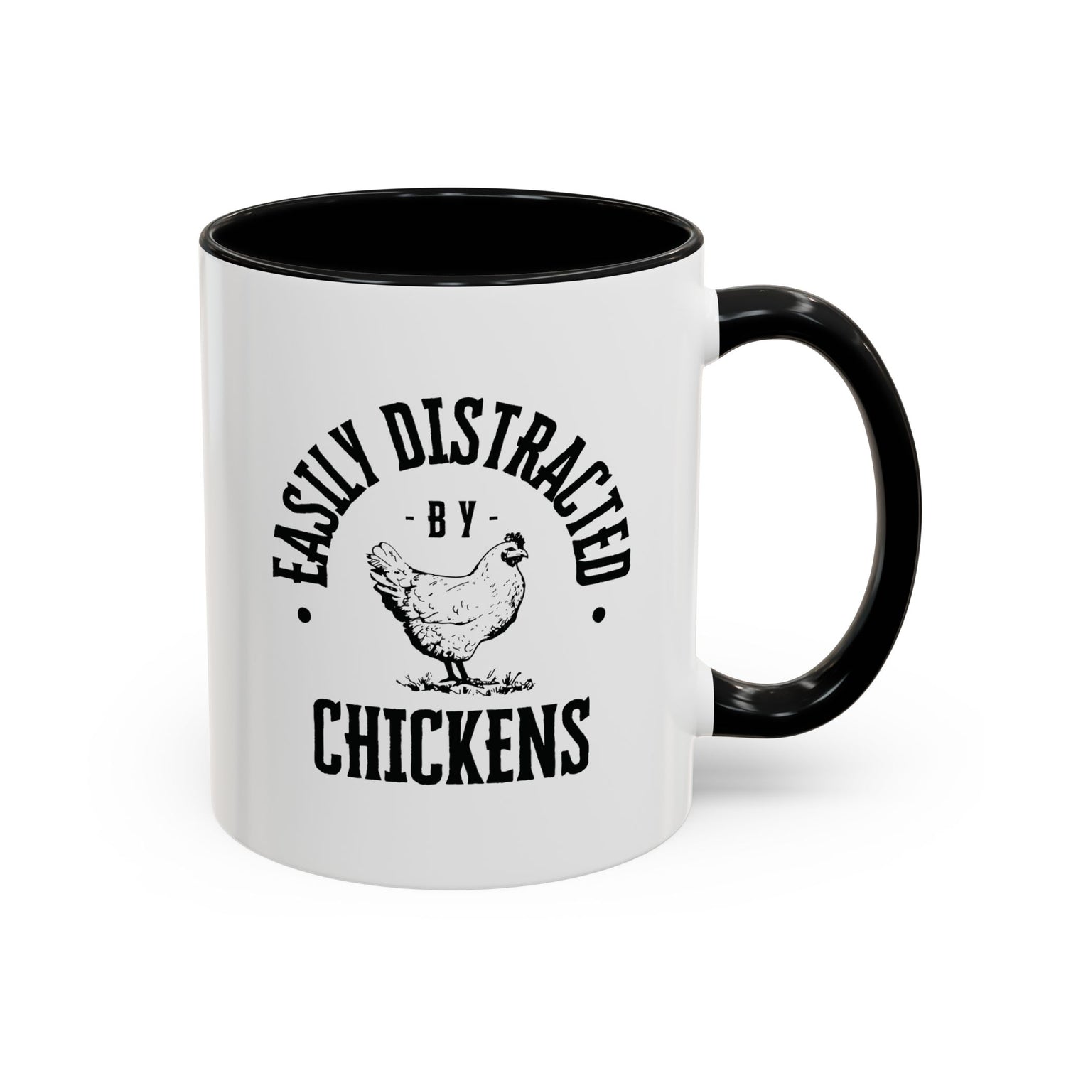 Funny Mug/Chicken Lover/Funny Gift/Gifts under 20/Accent Coffee Mug, 11oz "Easily Distracted By Chickens"