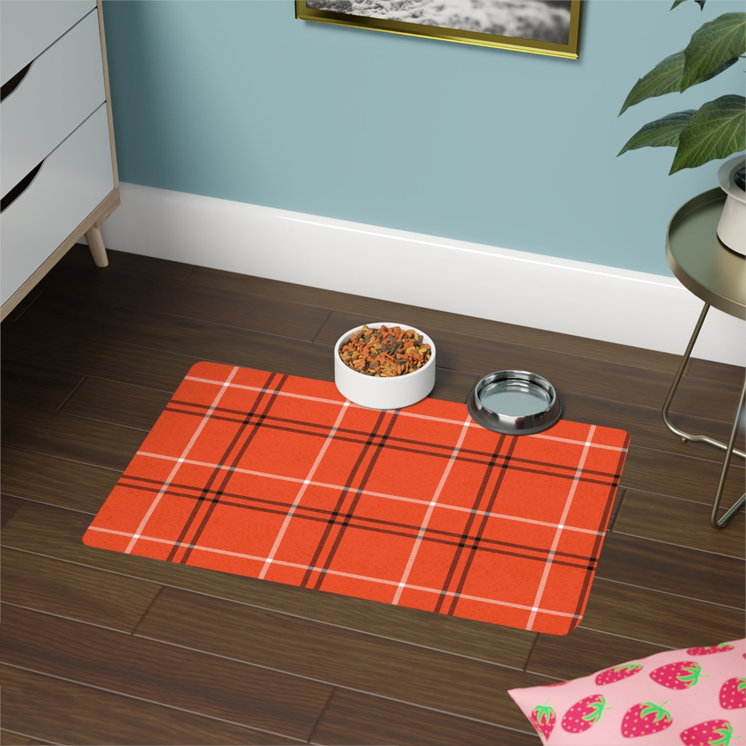 Pet Food Mat- Orange Halloween Tartan Plaid