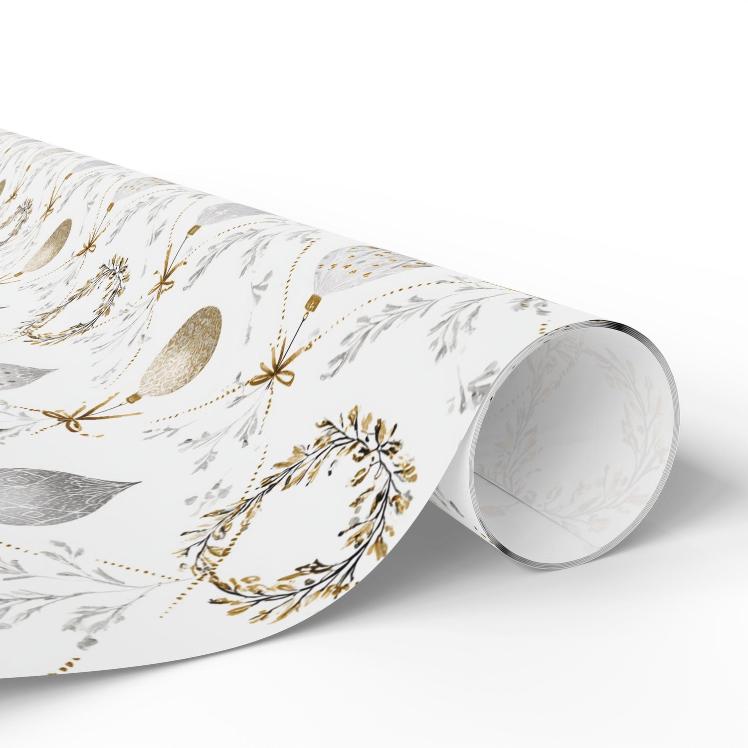 Premium Holiday Wrapping Paper, Silver and Gold Ornaments