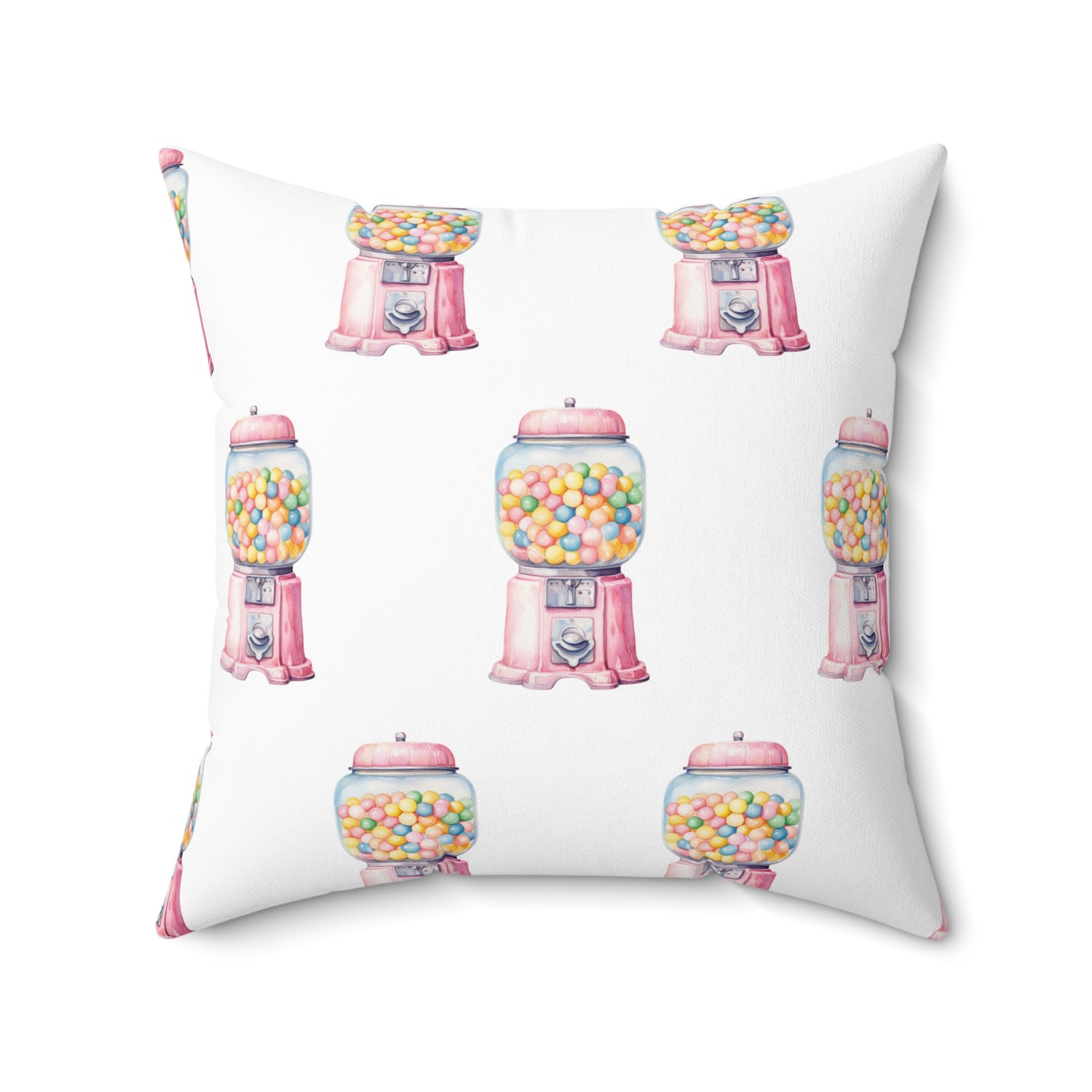 Spun Polyester Square Pillow with Removable Cover Watercolor Candy Land Vintage Bubble Gum Machine