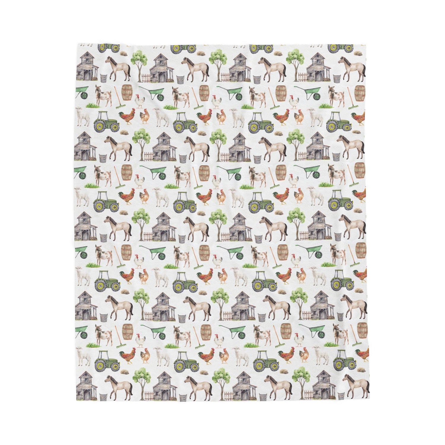 Cozy Farmhouse Velveteen Plush Blanket, Farm Animal Decor, Soft Throw for Kids, Farmhouse Gift, Nursery Bedding