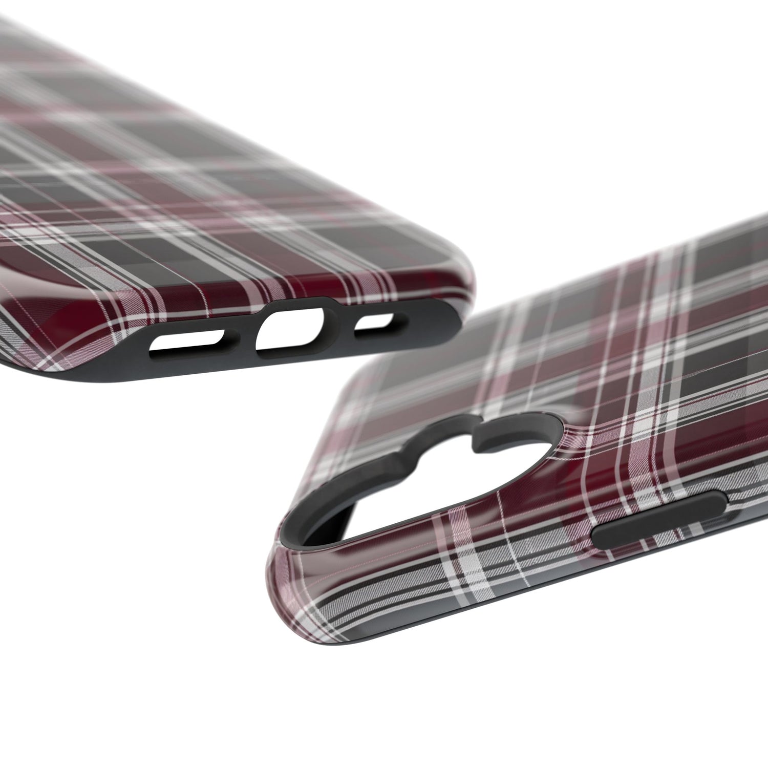 Stylish Plaid Impact-Resistant Phone Cases- Maroon Grey Plaid