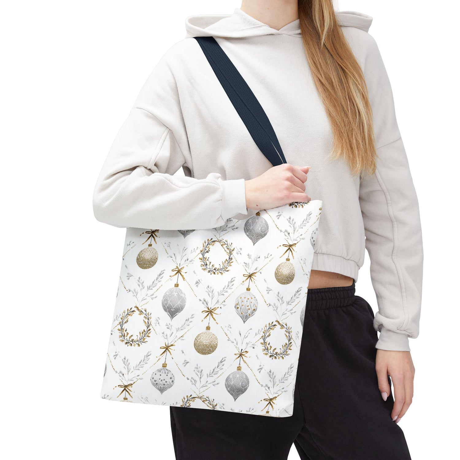 Elegant Christmas Tote Bag- Gold Silver Ornaments