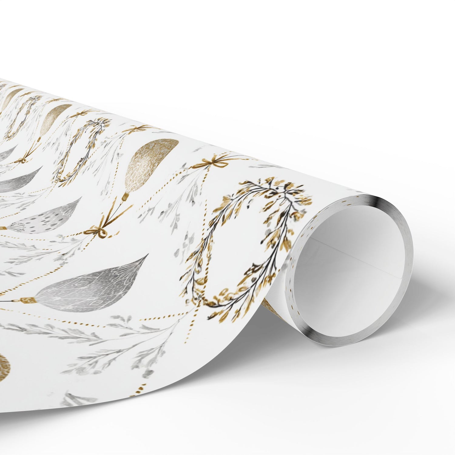 Premium Holiday Wrapping Paper, Silver and Gold Ornaments