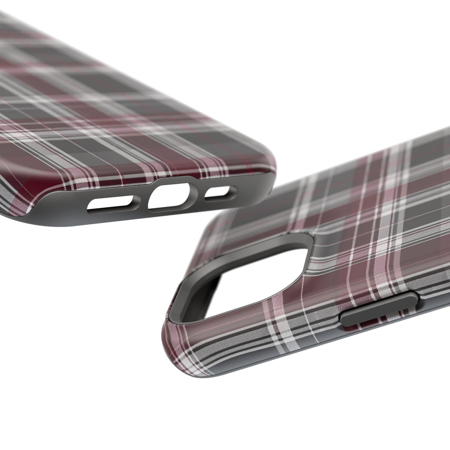 Stylish Plaid Impact-Resistant Phone Cases- Maroon Grey Plaid