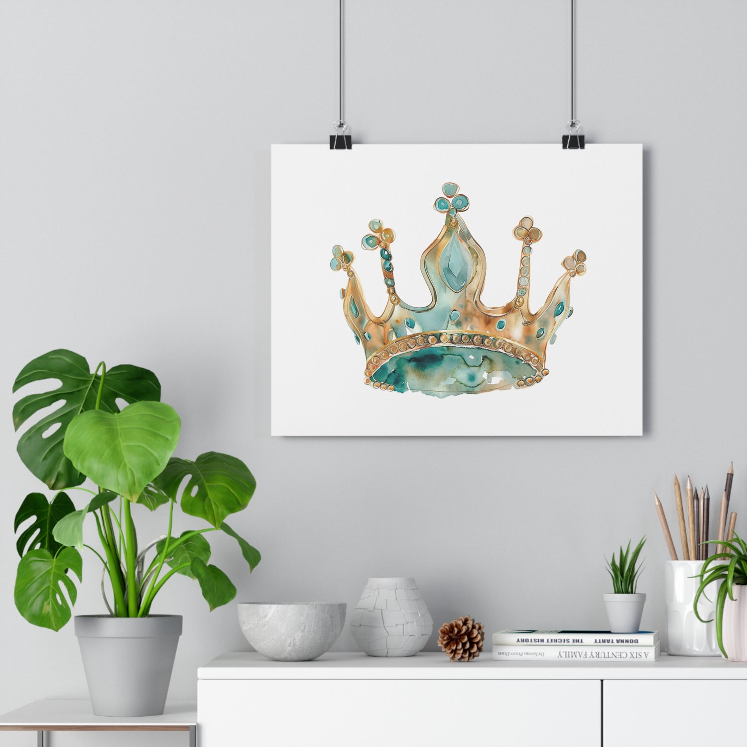 Giclée Art Print Watercolor Teal Princess Crown 1