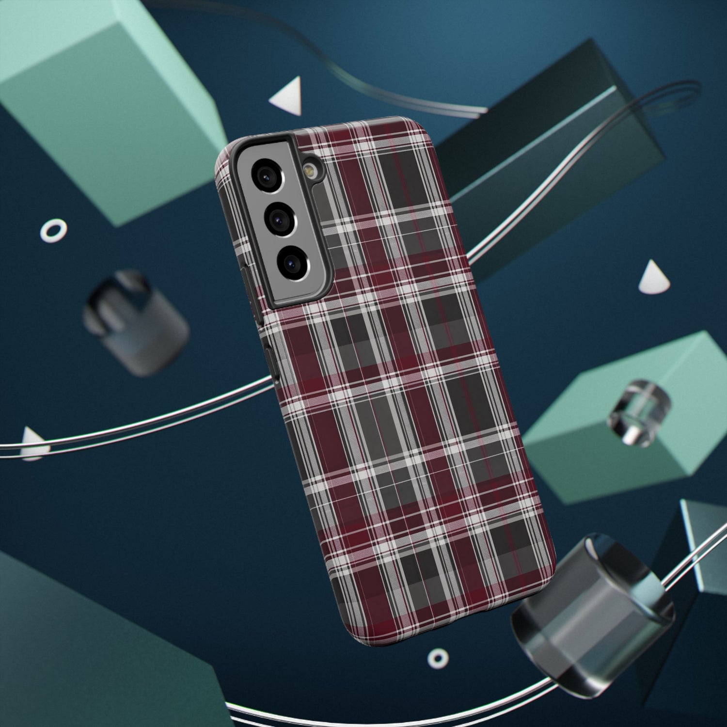 Stylish Plaid Impact-Resistant Phone Cases- Maroon Grey Plaid
