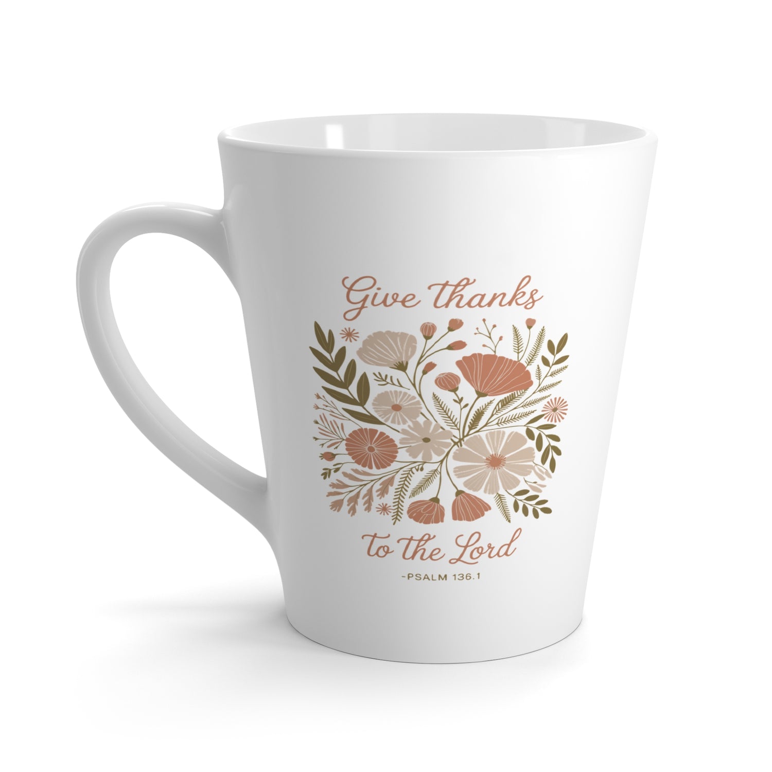 Floral Scripture Latte Mug, Inspirational Coffee Cup