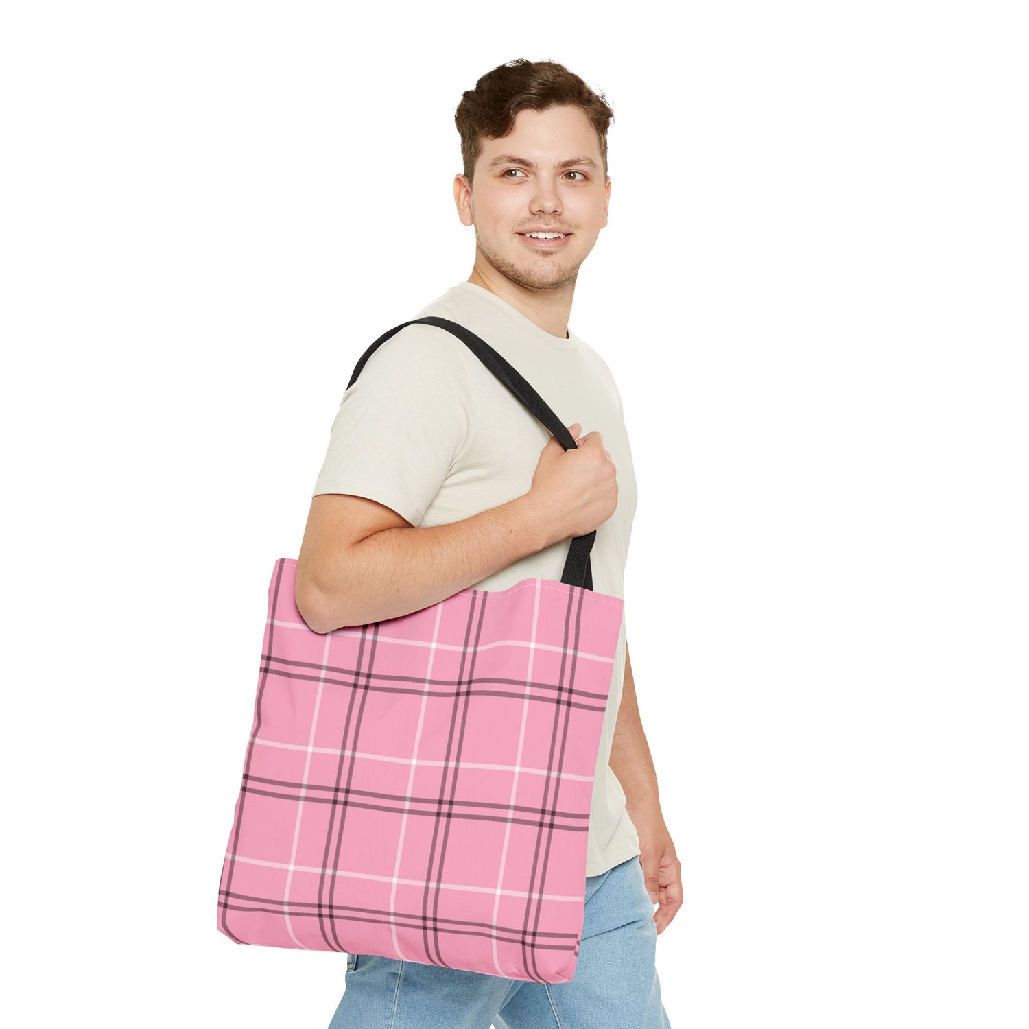 Pink and Black Plaid Tote Bag