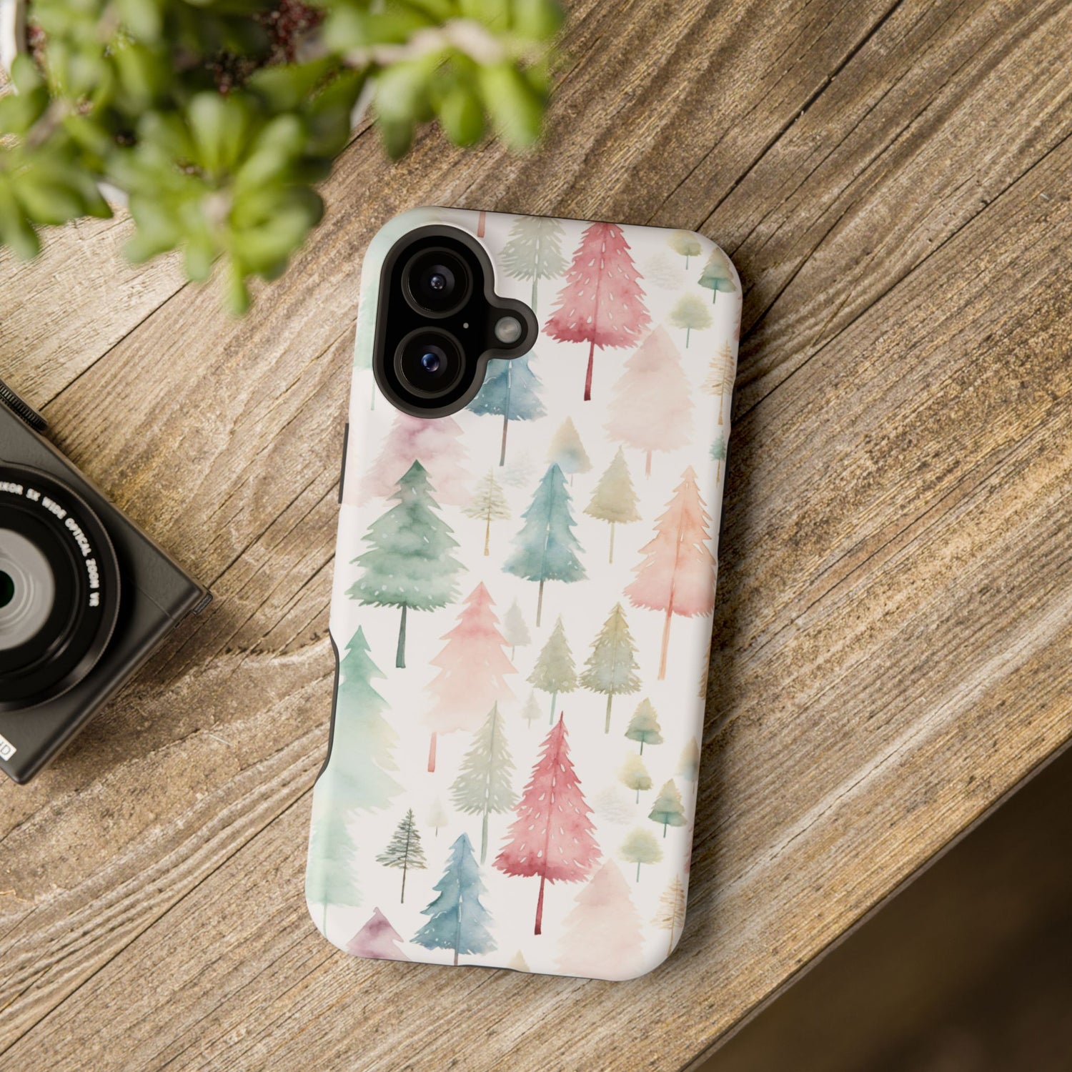 Watercolor Christmas Trees Impact-Resistant Phone Case, iPhone, Samsung
