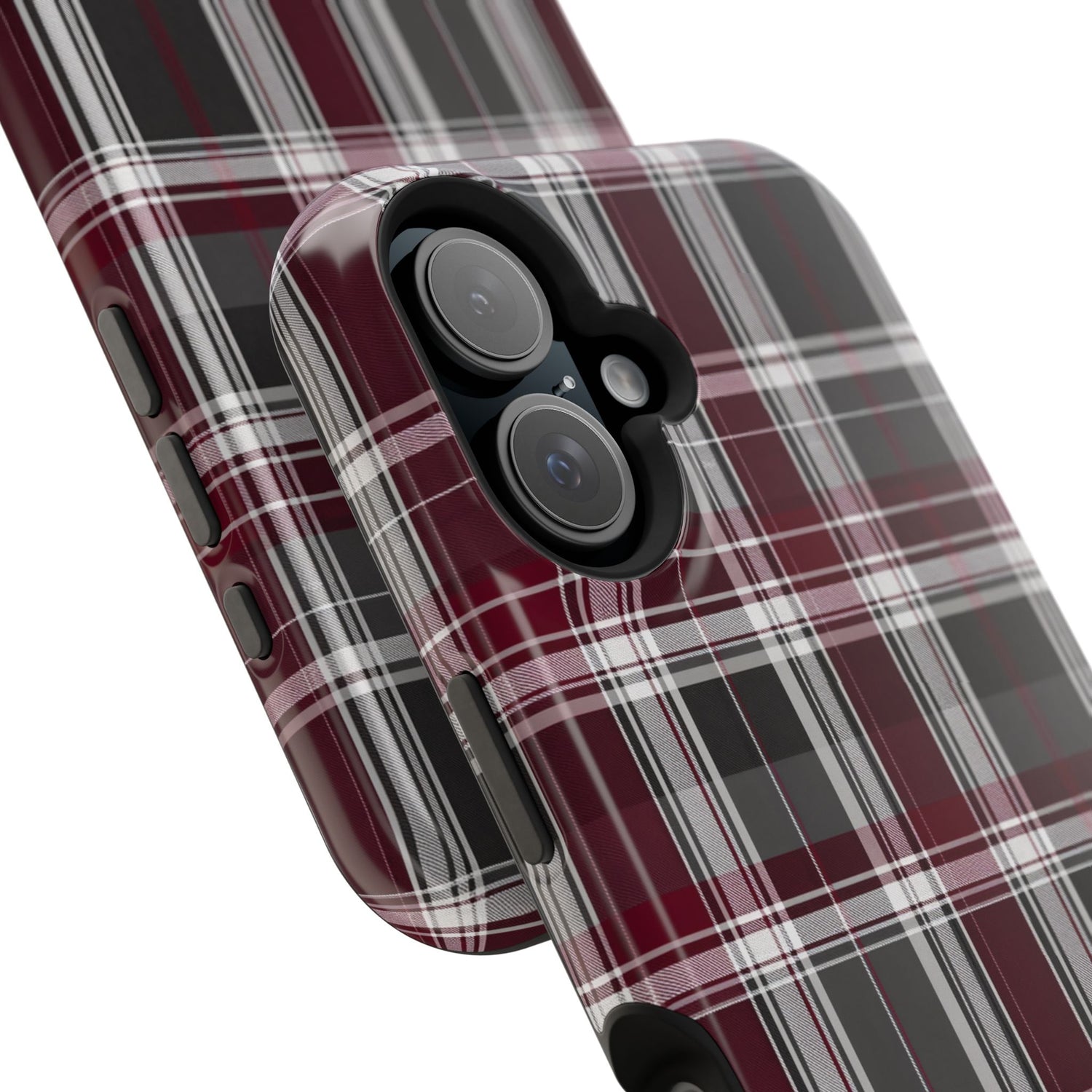 Stylish Plaid Impact-Resistant Phone Cases- Maroon Grey Plaid