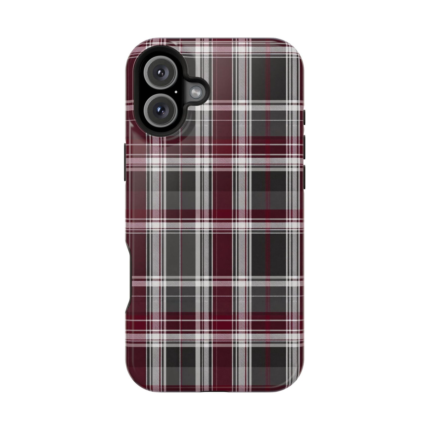 Stylish Plaid Impact-Resistant Phone Cases- Maroon Grey Plaid