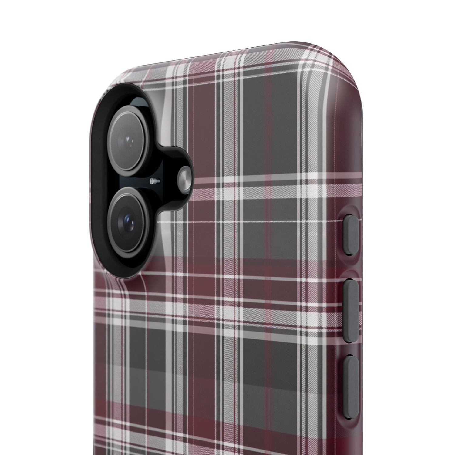 Stylish Plaid Impact-Resistant Phone Cases- Maroon Grey Plaid