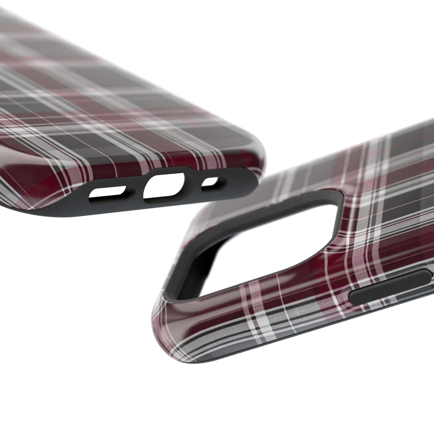 Stylish Plaid Impact-Resistant Phone Cases- Maroon Grey Plaid