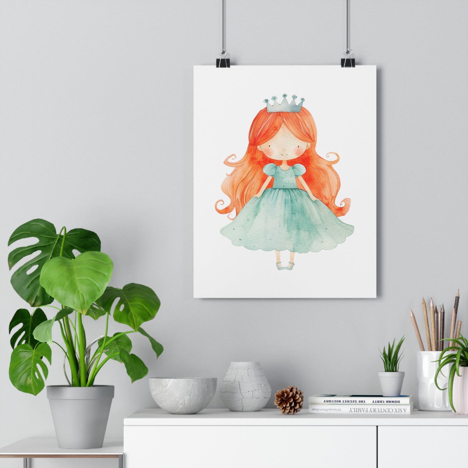 Giclée Art Print Watercolor Teal Princess 4
