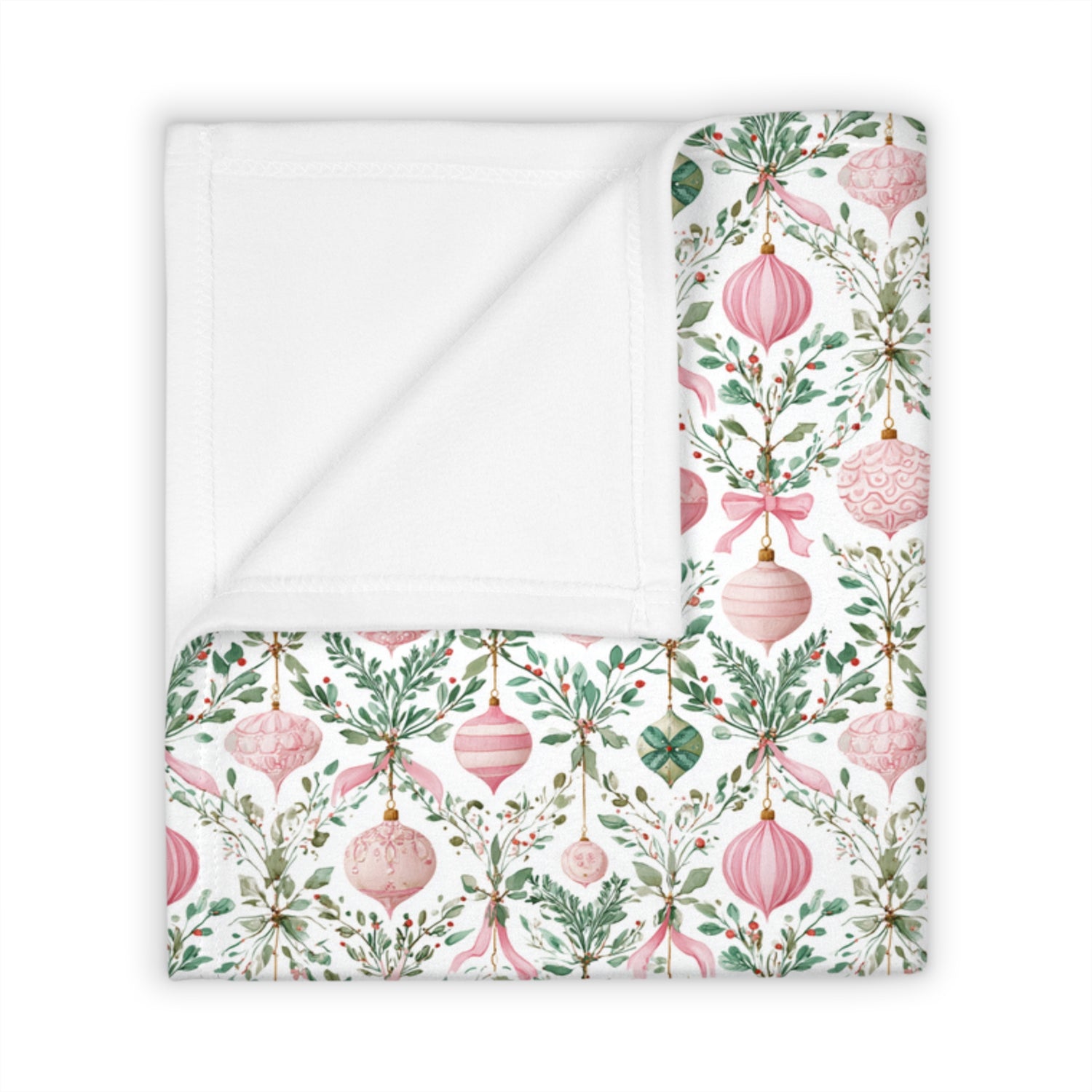 Pink Green Ornaments Velveteen Blanket