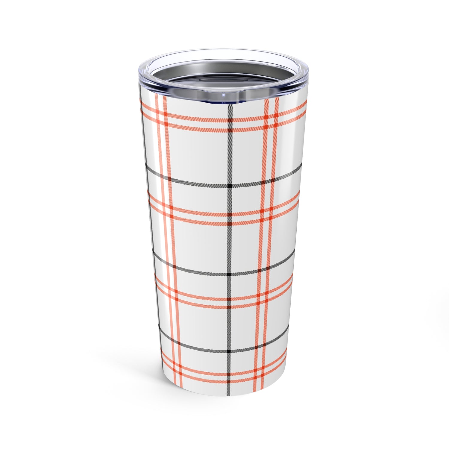 Tumbler with plaid pattern on a white background