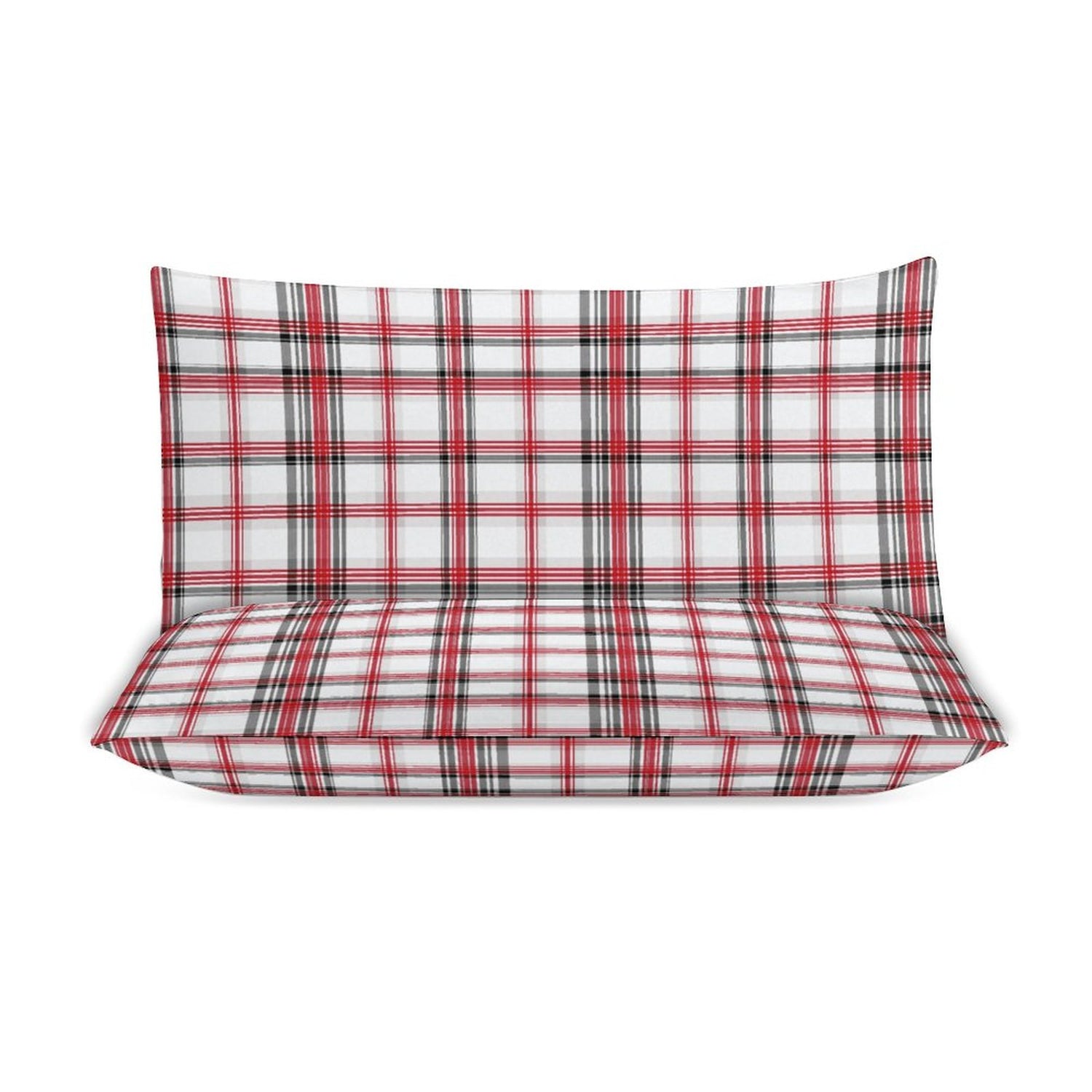 Red and white plaid pillowcase on a white background