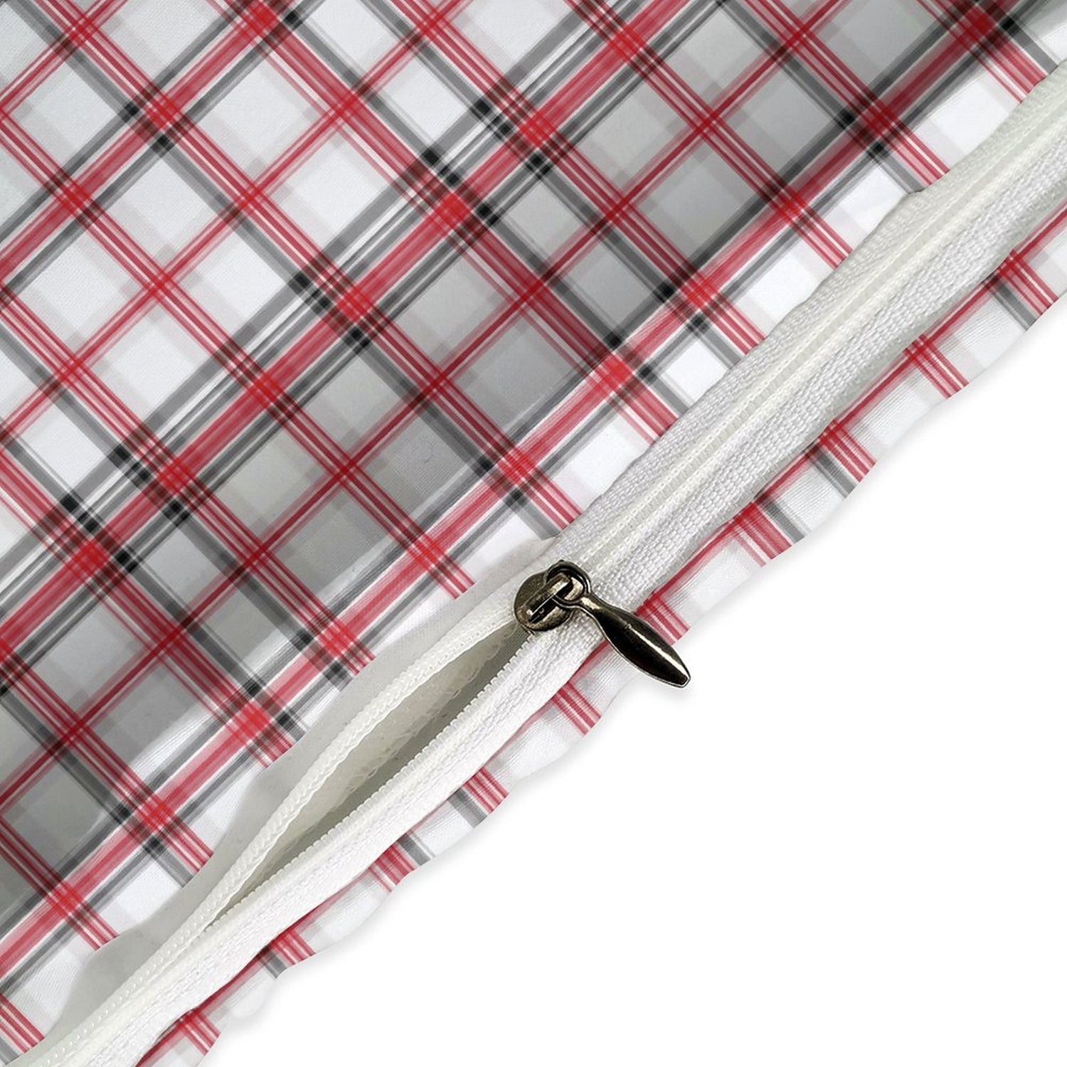 Plaid fabric with a zipper on a white background